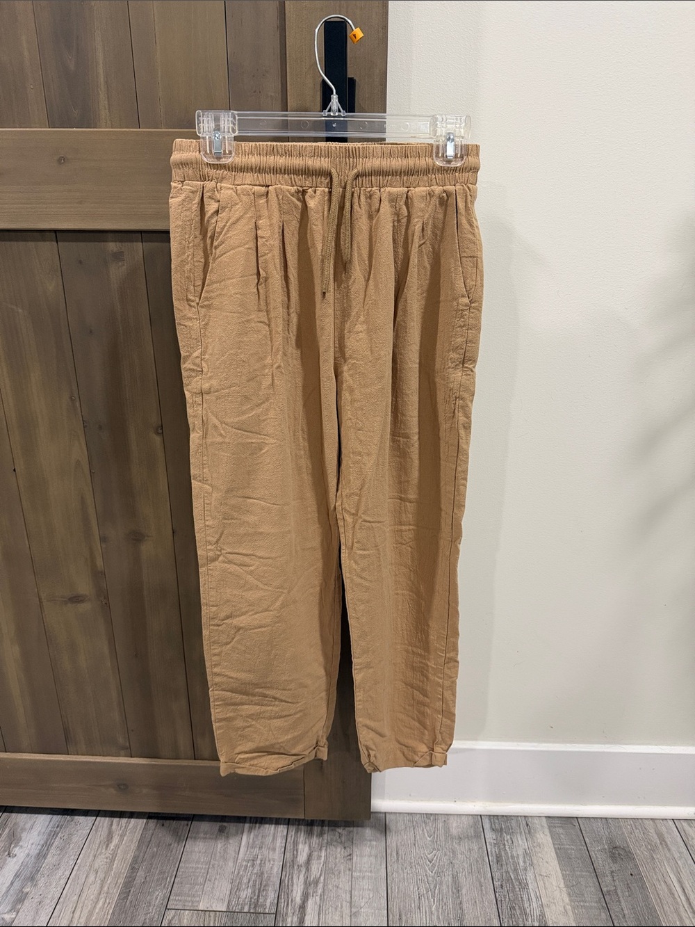 SHEIN Cropped Drawstring Pants in Camel Tan